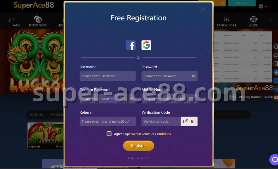 Login or create an SuperAce88 account