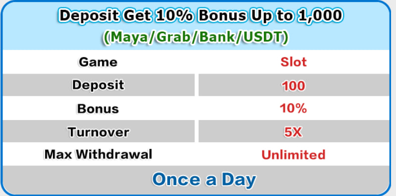 10% bonus on deposits up to 1,000